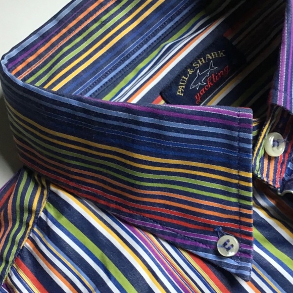 Paul & Shark colourful striped  cotton shirt Sz 42 made in Italy 🇮🇹 - Picture 1 of 8